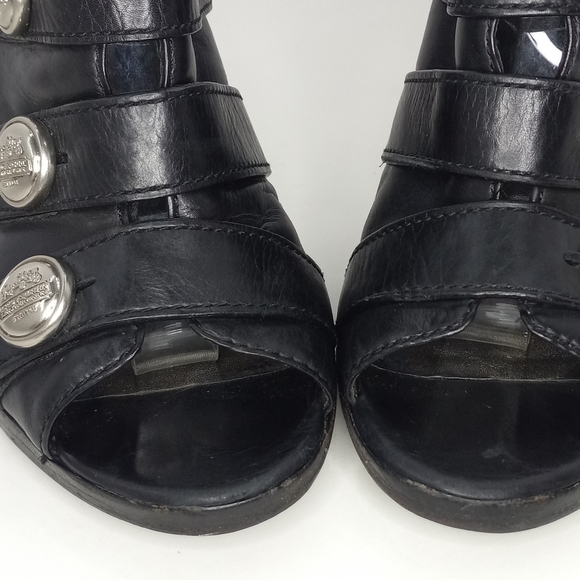 COACH Brandie Black Leather Silver Logo Button PeepToe Booties WornButNotWornOut - Picture 7 of 16